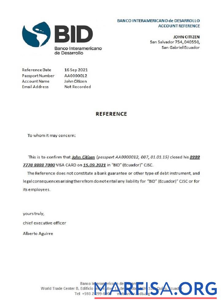 Printable Ecuador Banco Interamericano de Desarrollo closure reference download for verification